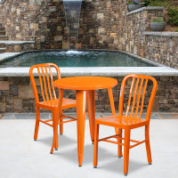 Flash Furniture CH-51080TH-2-18VRT-OR-GG 24" Round Metal Table Set with Back Chairs in Orange